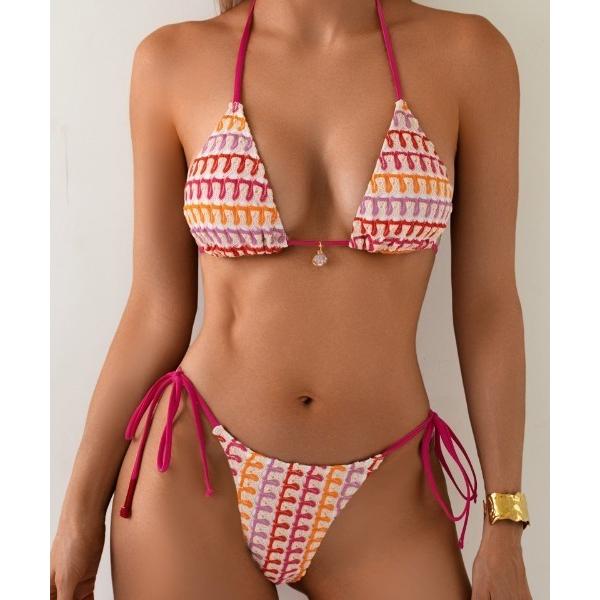 水着 マルチカラーチェック トライアングルビキニ レディース