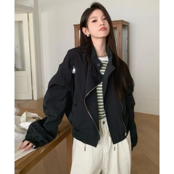 ブルゾン アウター オーバーサイズ ショート丈 スタンドカラーブルゾン レディース
