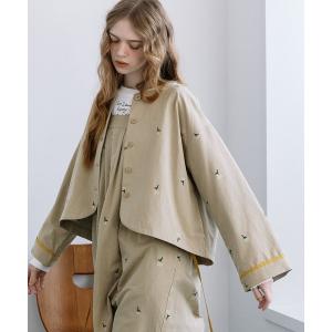 ジャケット ノーカラージャケット フラワー刺繍クロップドジャケット レディース