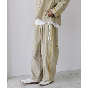 パンツ フラワー刺繍タックパンツ レディース