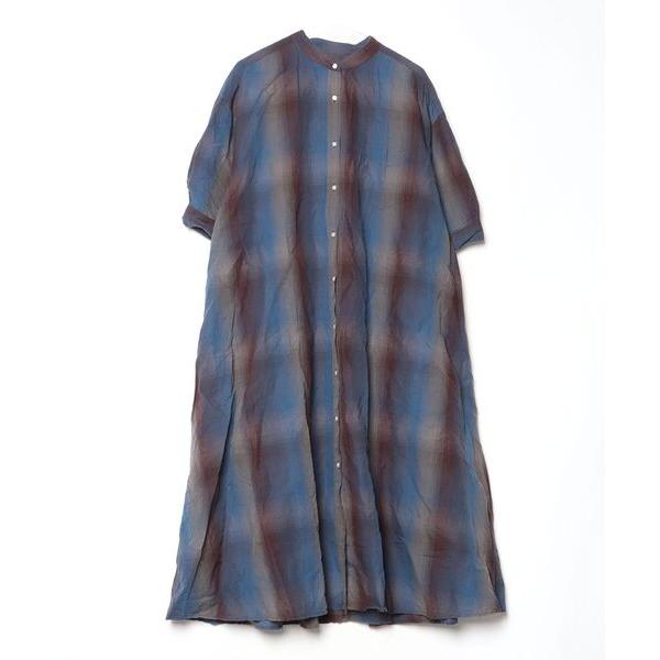 「PENDLETON」 チェック柄半袖ワンピース FREE ネイビー レディース