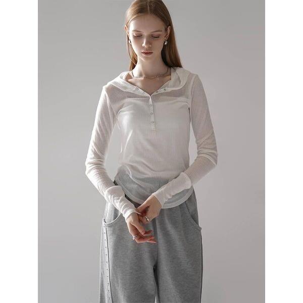 tシャツ SHEER TELECO HENLEY NECK HOODIE レディース