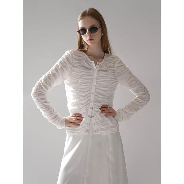 tシャツ SHEER GATHER CREW NECK CARDIGAN レディース