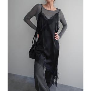 ワンピース 「Rashik」アンバランスサテンレースキャミワンピ