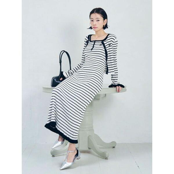 カーディガン 「FILA別注」ドライタッチバイカラーフリルデザインニットカーディガン レディース