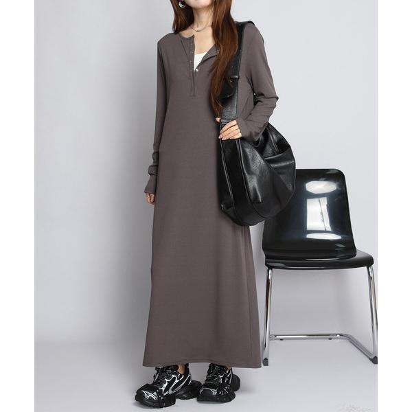 ワンピース 「選べる丈感」リブマキシヘンリーネックワンピース