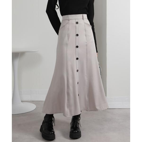 スカート 配色ステッチ 前ボタン マーメイドロングスカート