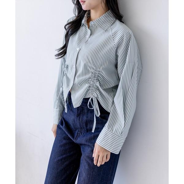 ブラウス シャツ ストライプダブルドロスト長袖シャツ「カジュアル 着回し抜群 大人」 レディース