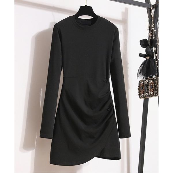 ワンピース サイドギャザー 長袖 カットソーワンピース