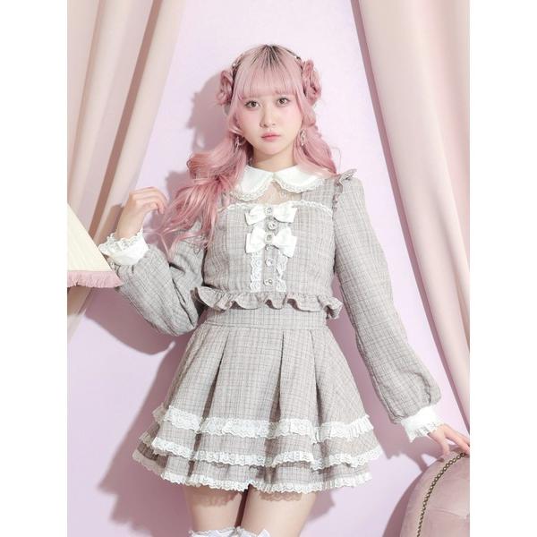 ワンピース キラキラツイードデコルテレースセットアップ