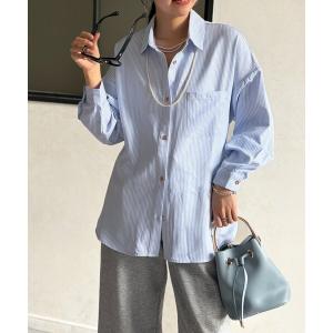 ブラウス シャツ ストライプウエスト絞りシャツ レディース