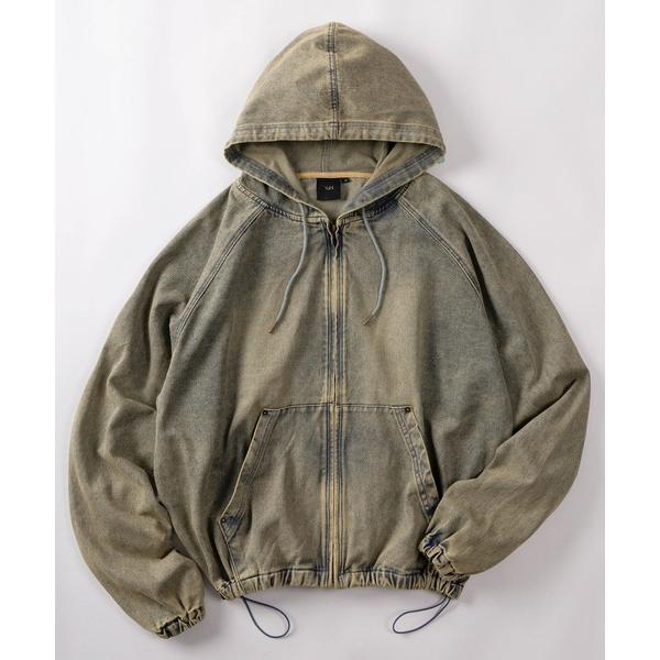 ブルゾン アウター 「88」ヴィンテージライク デニム カモフラ柄 フードブルゾン ドローコード付「...