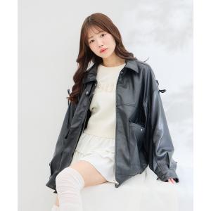 ブルゾン アウター マルチWayリボンフェイクレザービッグブルゾン レディース