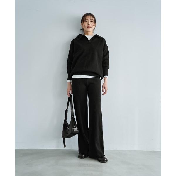 ニット セーター 滑らかもっちりスキッパーニットセットアップ レディース