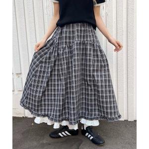 ロング スカート プリーツアクセント満載！レトロ風チェック柄の