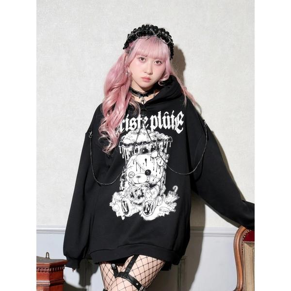 パーカー 病みくまファー耳付きチェーンパーカー レディース