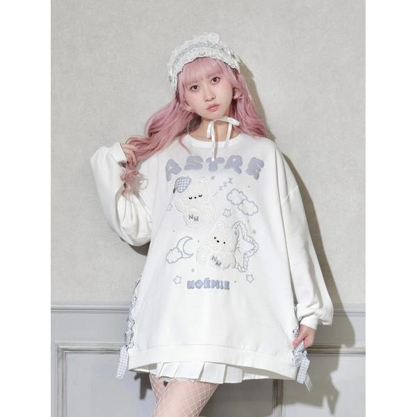 トレーナー スウェット もこもこくまギンガムリボンチュニック レディース