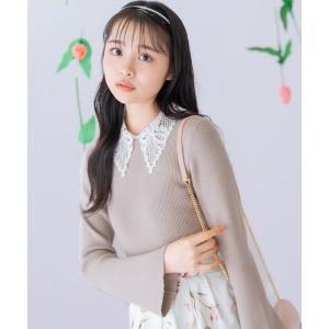 ニット セーター リボンレースカラーフレアスリーブニット レディース