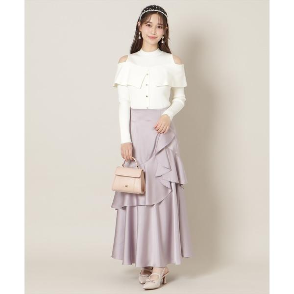 スカート アシメラッフルサテンスカート