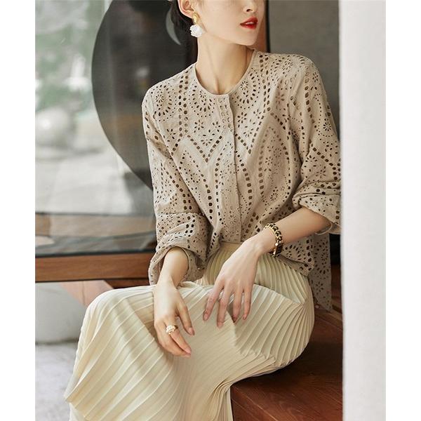 カーディガン エスニック透かしレースカーディガン レディース