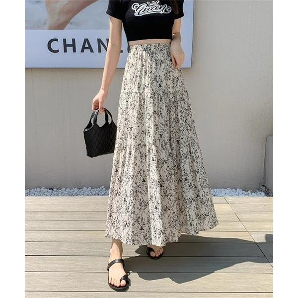 スカート シアー花柄ティアードスカート