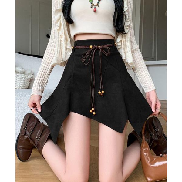 スカート アシンメトリーリボン付きミニスカート