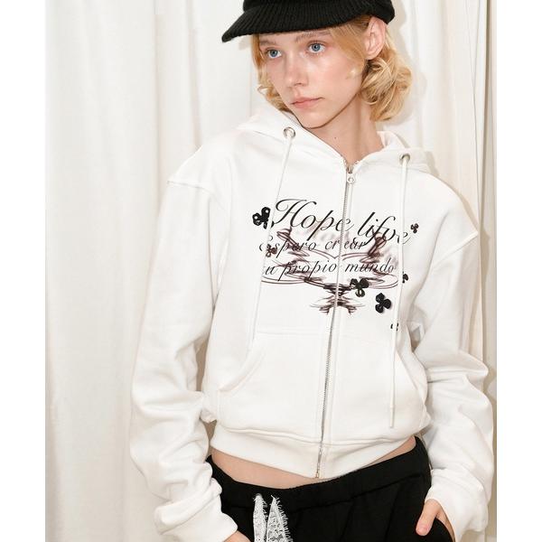 パーカー 「RC.THREEPAPER」HOPE LIFEプリント ショート丈ジップパーカー レディ...