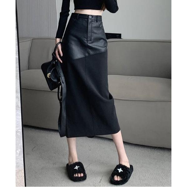 スカート レザー切り替えタイトスカート