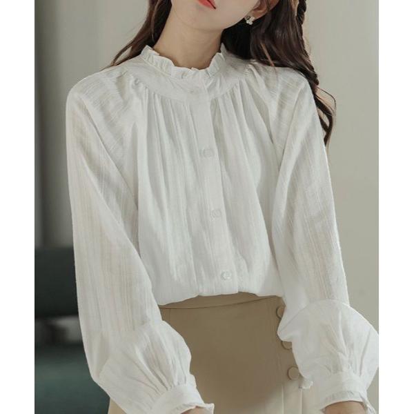 ブラウス シャツ スタンドカラーフリルブラウス レディース