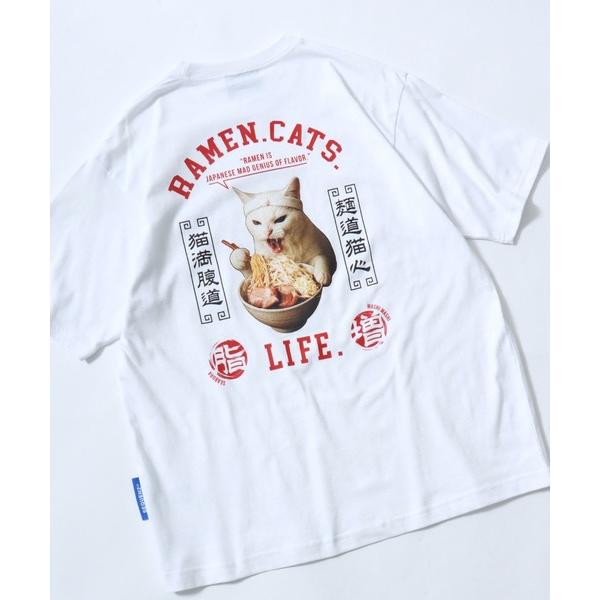 tシャツ ラーメンもぐもぐキャットTシャツ/中華風グラフィック フォトプリント ビッグシルエット ス...