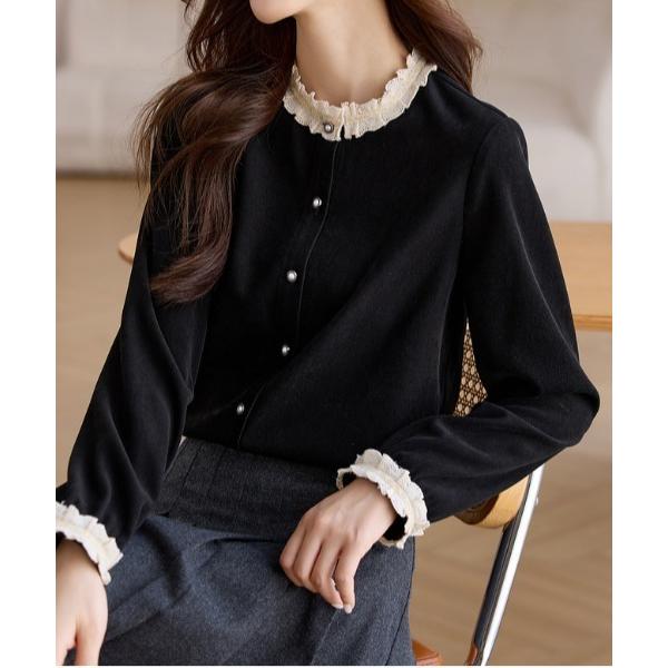 カーディガン フリル切り替えパールボタンカーディガン レディース