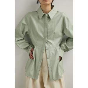 ブラウス シャツ フェイクレザータックシャツ レディース