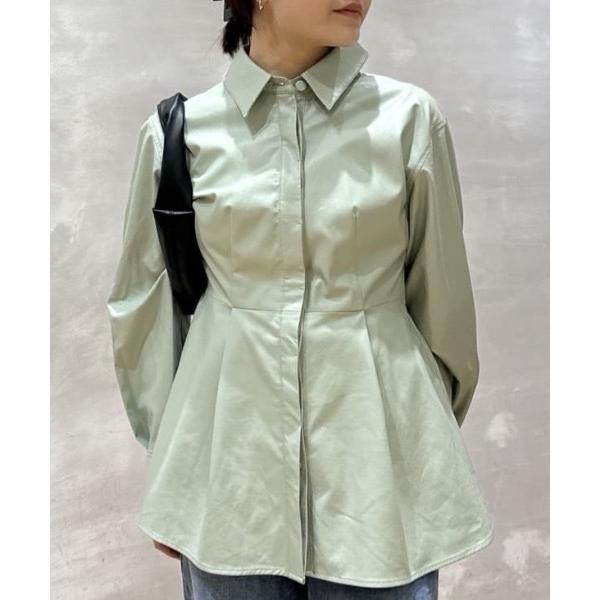 ブラウス シャツ フェイクレザータックシャツ レディース