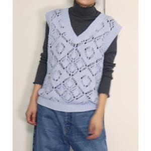 「haupia」 ニットベスト MEDIUM サックスブルー レディース