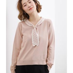 ニット セーター ディテールで差がつく　大人のスカーフ柄ボウタイニット レディース