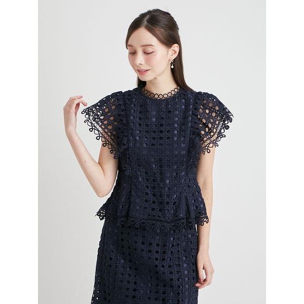 ブラウス シャツ 「セットアップ対応」ジオメトリックパターンレースブラウス レディース