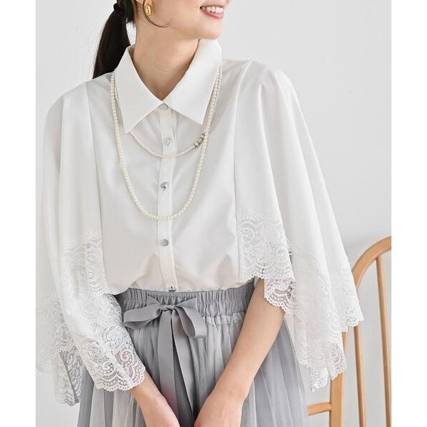 ブラウス シャツ ふちどりレースケープブラウス レディース