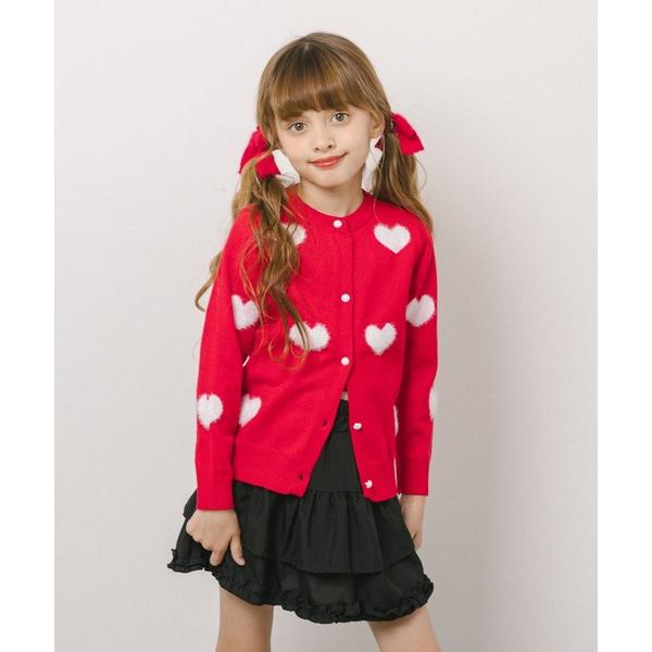カーディガン もこもこハートバイカラーニットカーディガン キッズ 子供服 女の子