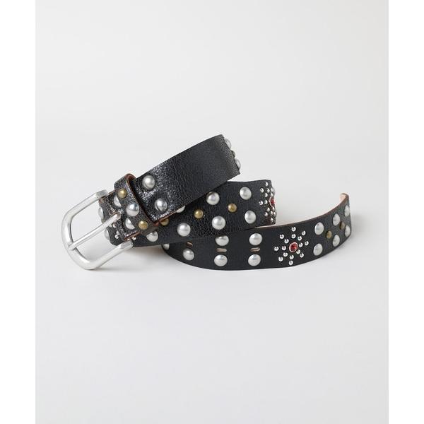 ベルト リアルレザーフラワースタッズベルト メンズ レディース