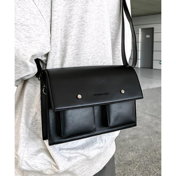 ショルダーバッグ バッグ フェイクレザーダブルポケットショルダーバッグ/ユニセックス レディース メ...