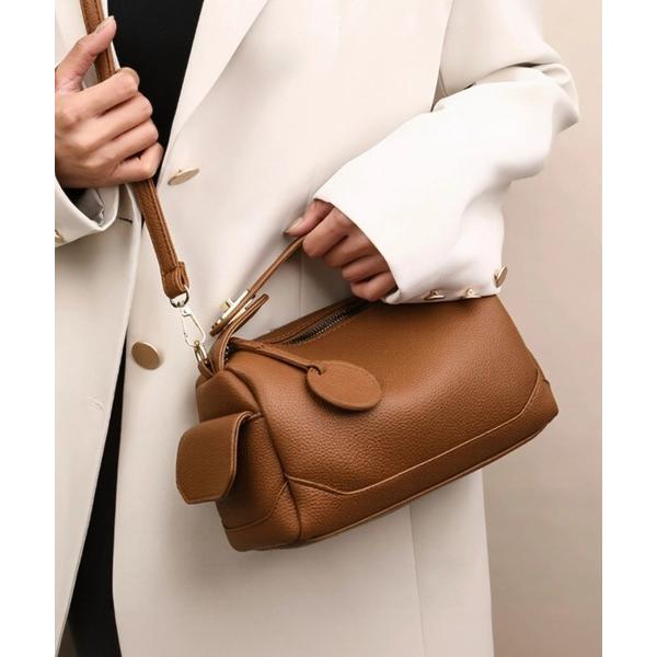ショルダーバッグ バッグ 2WAYフェイクレザーショルダーバッグ サイドポケット付き レディース