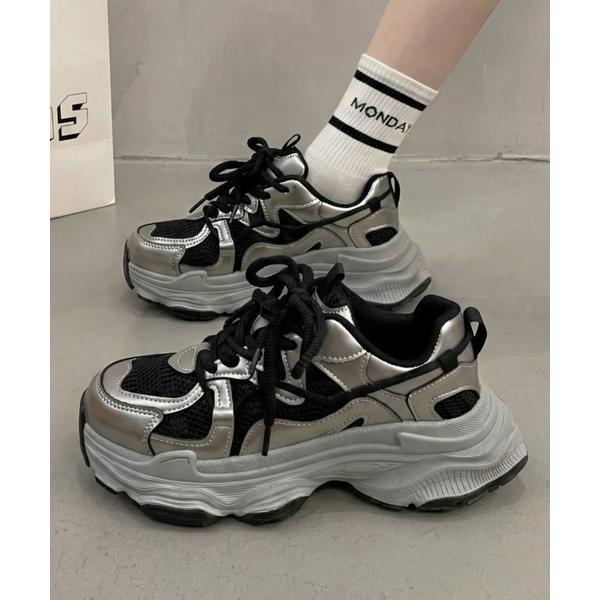 スニーカー 厚底ボリュームダッドスニーカー/メタリックスポーツシューズ レディース