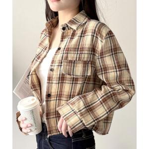 ブラウス シャツ バランスよく着こなして今っぽくクロップド丈チェックシャツ レディース
