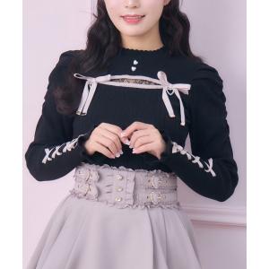 ニット セーター デコルテ開き配色リボンニット レディース