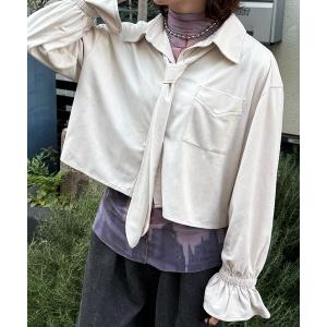 ブラウス シャツ ボウタイフェイクスエードシャツ レディース