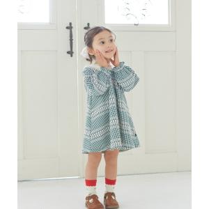 ワンピース グリーンチェック長袖ワンピース キッズ 子供服 女の子