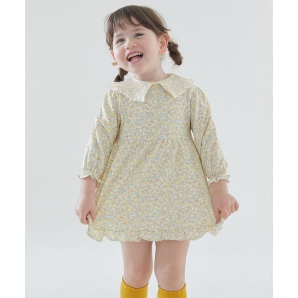 ワンピース イエローフラワー総柄ワンピース キッズ 子供服 女の子