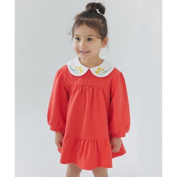 ワンピース チューリップ刺繍カラー長袖ワンピース キッズ 子供服 女の子