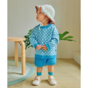 セットアップ 「セットアップ」モーリーブルーニット長袖トップス＆パンツ キッズ 子供服 男の子 女の子