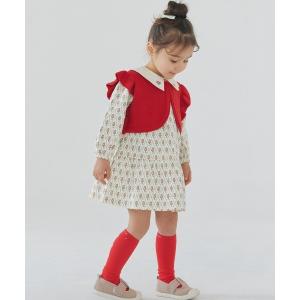 ワンピース 「2点セット」ショート丈ニットベスト＆フラワー総柄長袖ワンピース キッズ 子供服 女の子